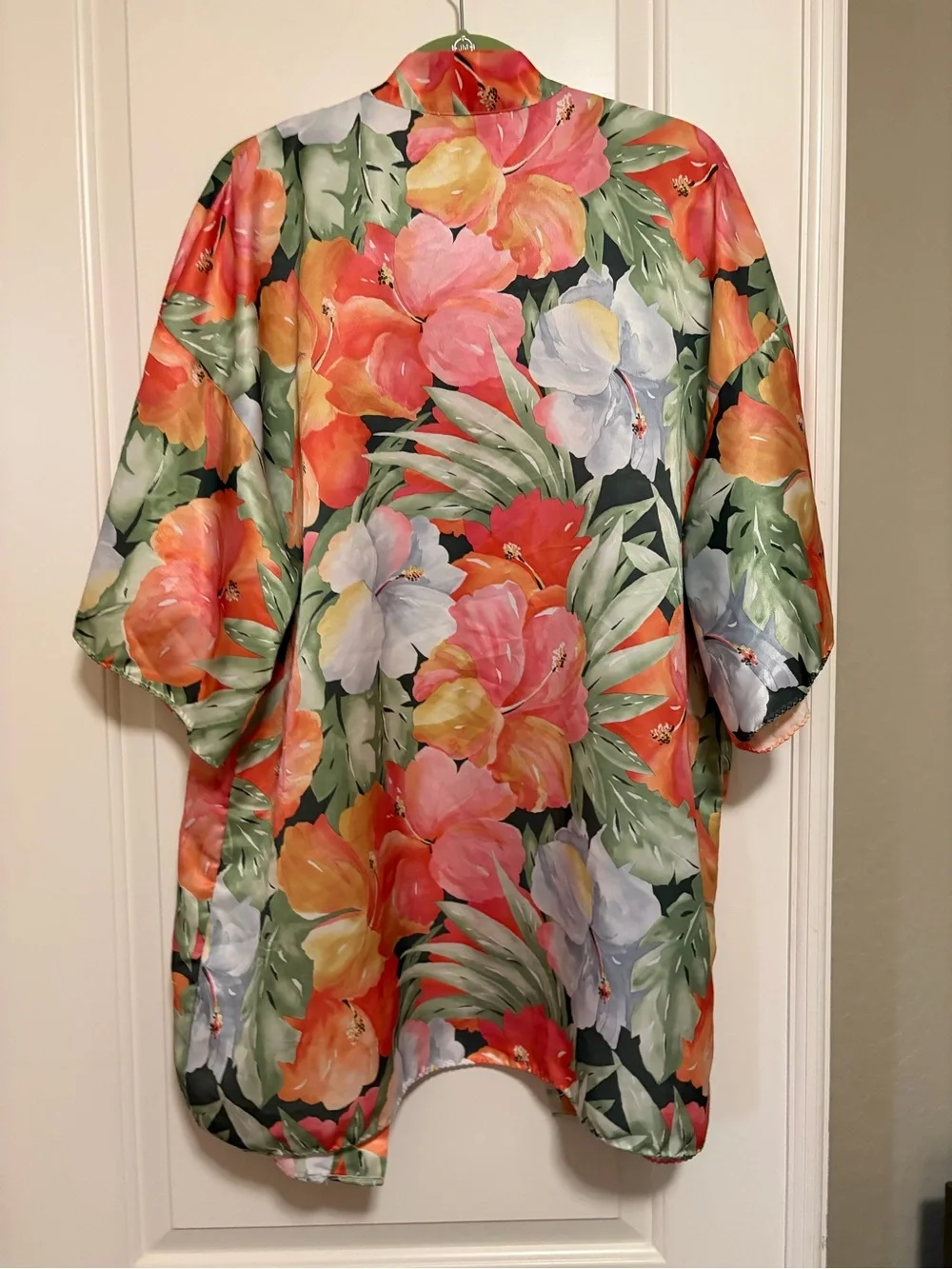 🌼🌸Vintage Old Money Floral Satin Kimono Robe🎀Made In The USA🌸🌼